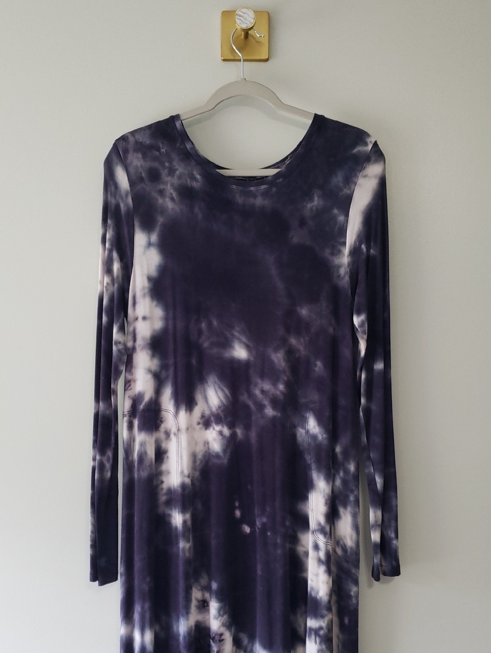 Natural Life Tie-Dye Long Sleeve Maxi Dress Medium Navy Blue White Boho Hippie - Picture 2 of 14